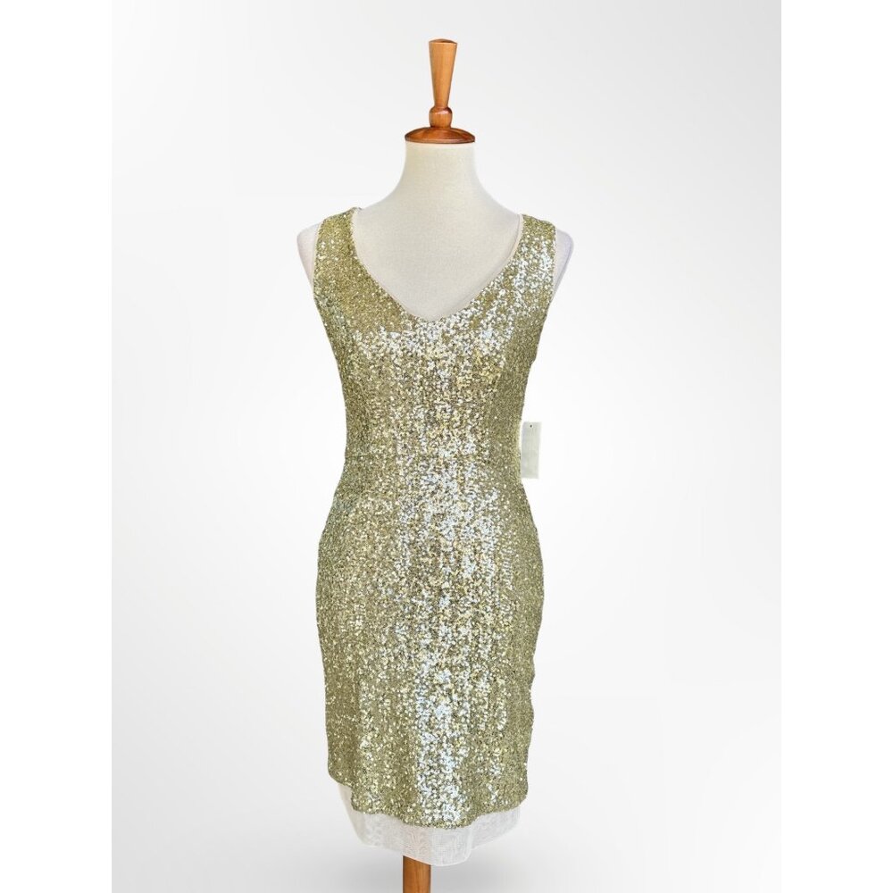 NWT Bisou Bisou gold sequin mini dress 8 M medium formal club date cocktail cute